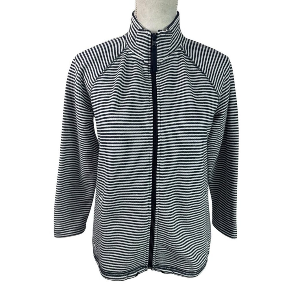 T by Talbots‎ Women's S Full Zip Lightweight Terry Jacket Navy Striped